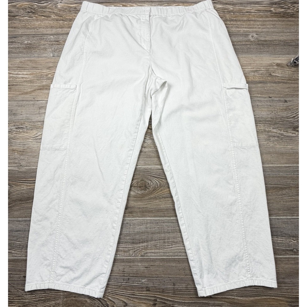 Eileen Fisher Lantern Cargo Pants White Organic Cotton Hemp Large Cropped  2XL